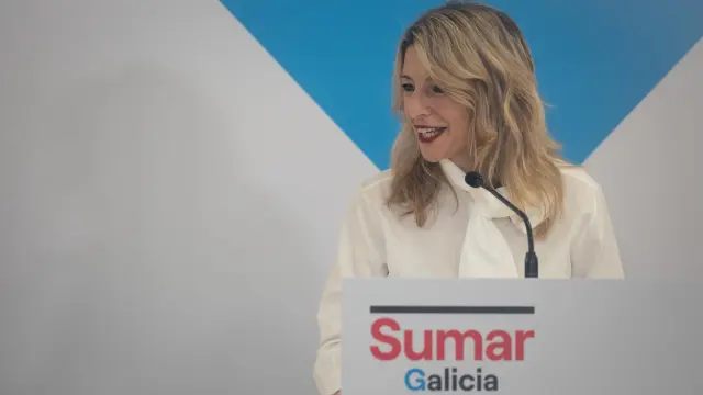 Yolanda Díaz durante la presentación de la candidatura a la presidencia de Xunta de Galicia.