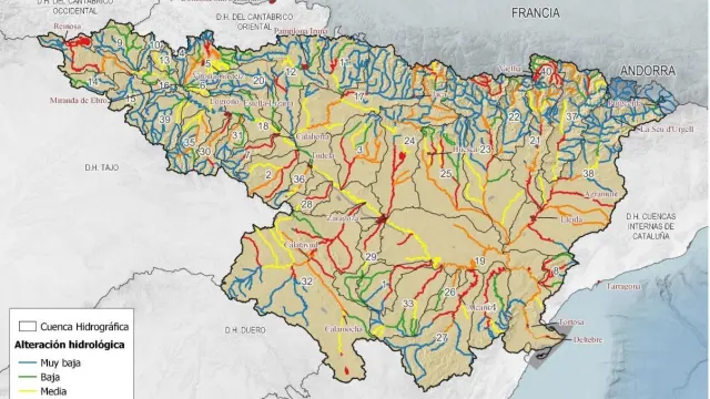 Mapa de la cuenca del Ebro.
