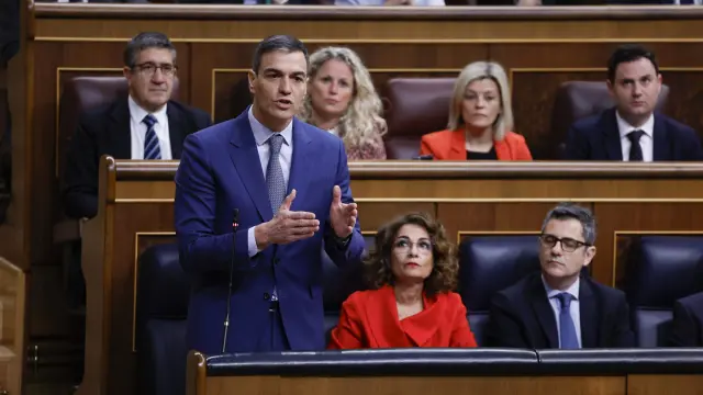 El presidente del Gobierno, Pedro Sánchez, interviene durante la sesión de control al Gobierno este miércoles en el Congreso de los Diputados