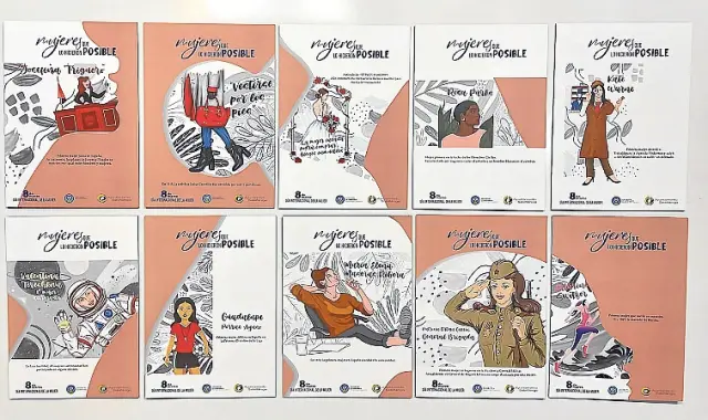 Los carteles que se han repartido por diez escaparates de Sabiñánigo.