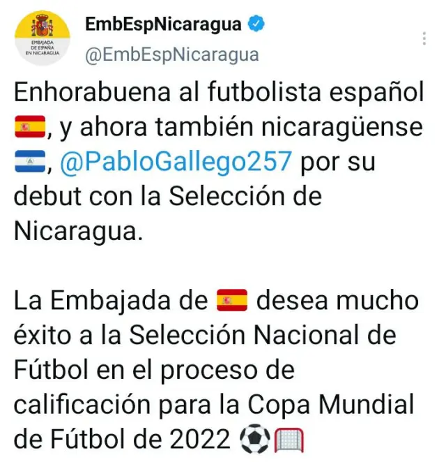Imagen del "twit" difundido desde la Embajada de España en Nicaragua.
