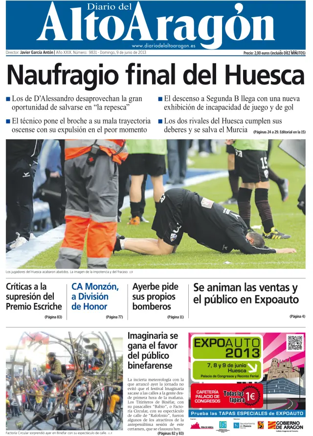 El descenso en Huelva en 2013 en Diario del AltoAragón