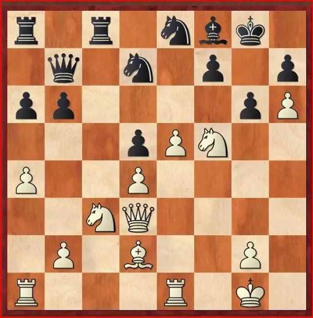 Diagrama del momento de la partida Kuzubov-Carlsen después de 24. Cxf5!