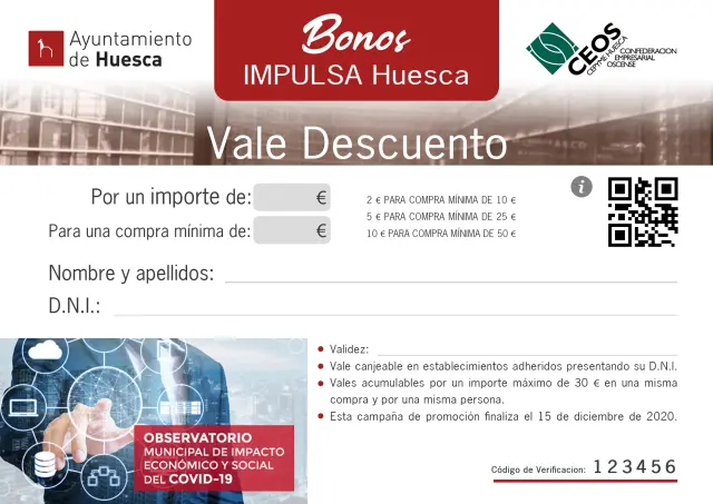 Ejemplo de Bono Impulsa del Ayuntamiento de Huesca.