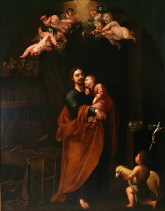 San José con el Niño dormido, Ángelo Nardi, óleo sobre lienzo, 1600 [ca.]-1667 [ca.], NIG 00081, (nº inv. MNP005166). Foto: ©Fernando Alvira, Museo de Huesca.