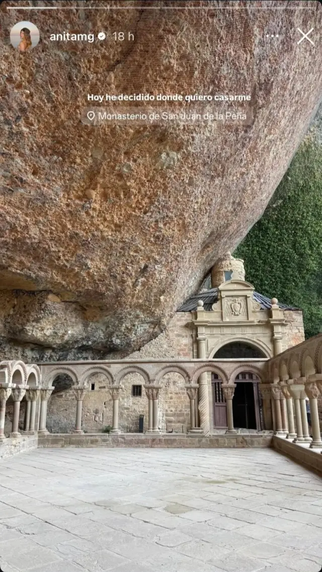 Pantallazo de la story de Anita Matamoros con la imagen del Monasterio Viejo de San Juan de la Peña.