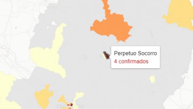 Mapa de nuevos casos de covid publicado este sábado por el Gobierno de Aragón.