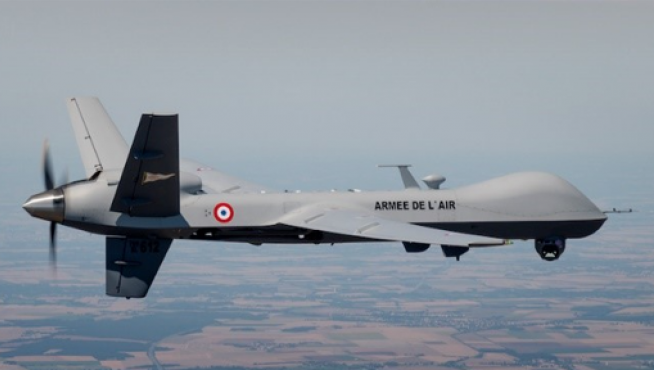 El dron MQ-9 durante su vuelo experimental entre Francia y España.