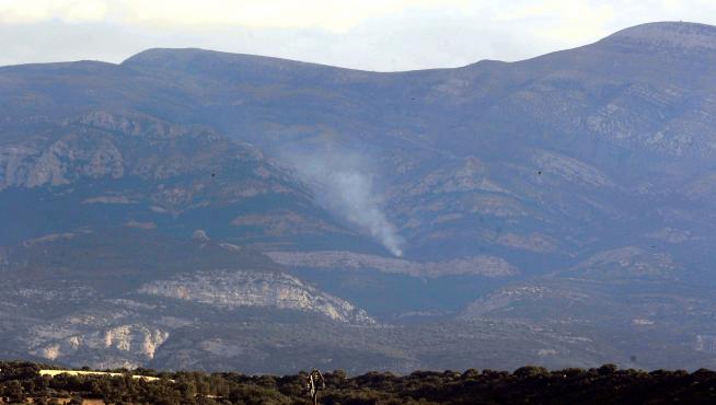Estado del incendio en la sierra de Guara, en Santa Cilia de Panzano, este jueves.