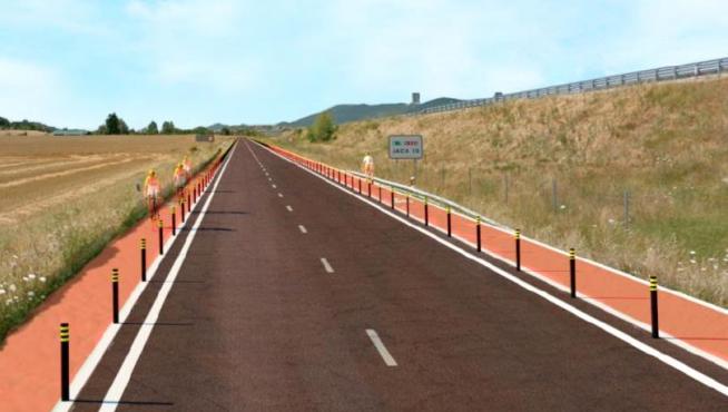 Recreación virtual del carril-bici entre Jaca y Sabiñánigo.