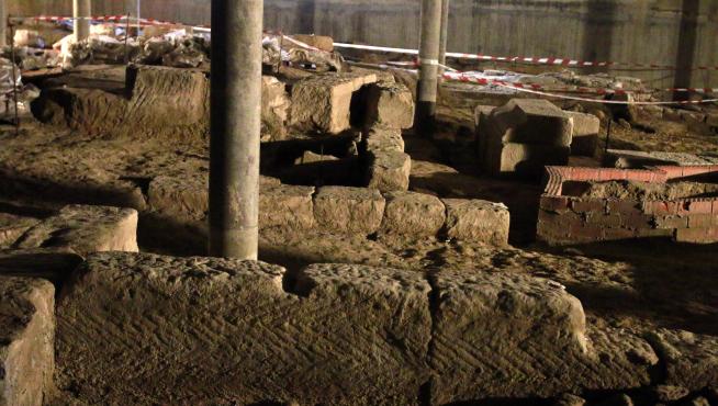 Foto de archivo de las ruinas romanas del Círculo Católico de Huesca, declaradas Bien de Interés Cultural.