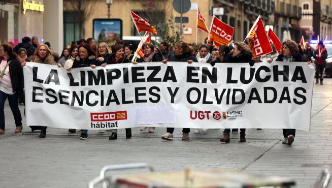Foto de febrero de la huelga de la limpieza, sector que reclama subidas salariales.