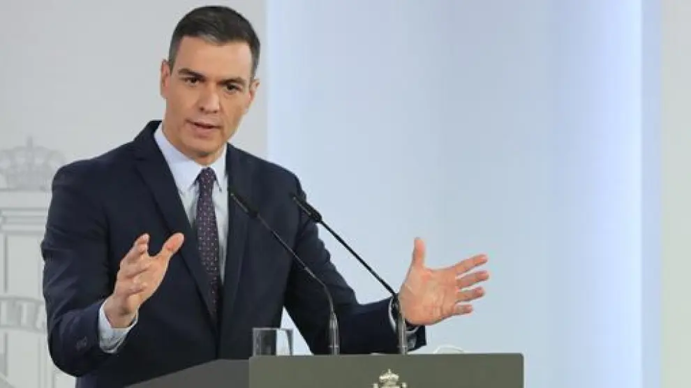 Sánchez, el martes durante la presentación del Plan del Recuperación tras el Consejo de Ministros.