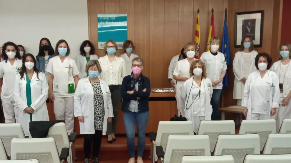 Enfermeras del Hospital de Barbastro en la presentación del vídeo de Ángela Martínez.