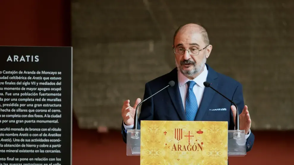Lambán este jueves en un acto sobre patrimonio en Zaragoza.
