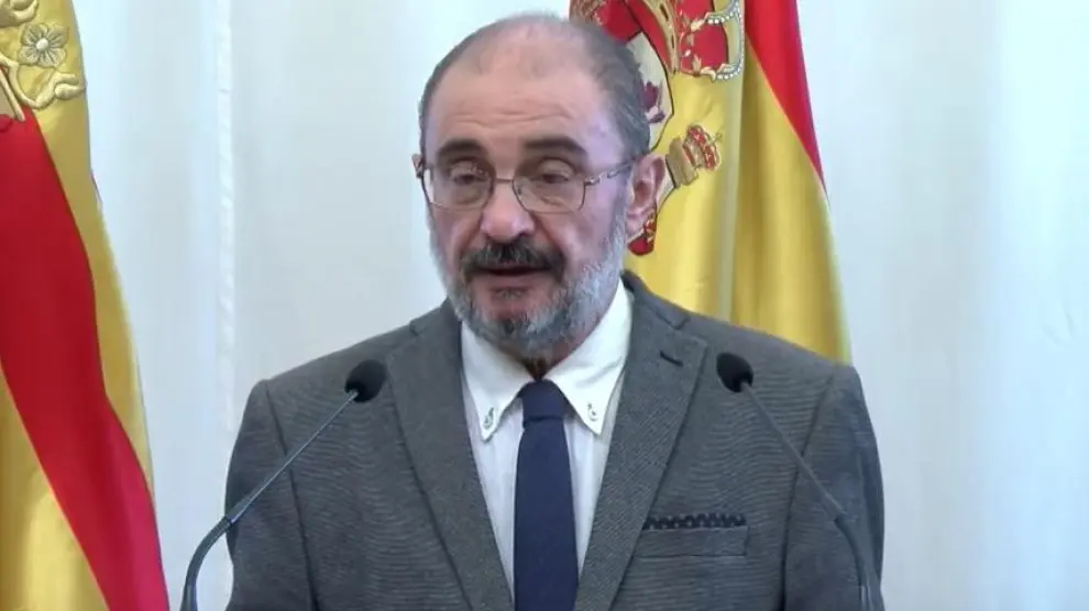 El presidente de Aragón, Javier Lambán, en rueda de prensa este viernes.