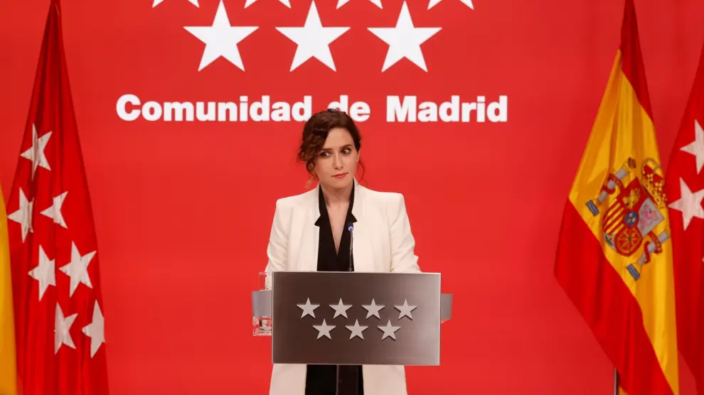 Isabel Díaz Ayuso durante la rueda de prensa que ofreció el pasado jueves