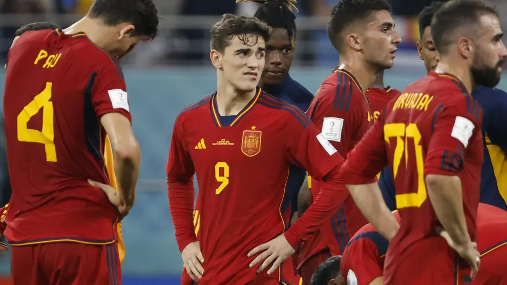 Reacción de los jugadores españoles tras finalizar el encuentro.