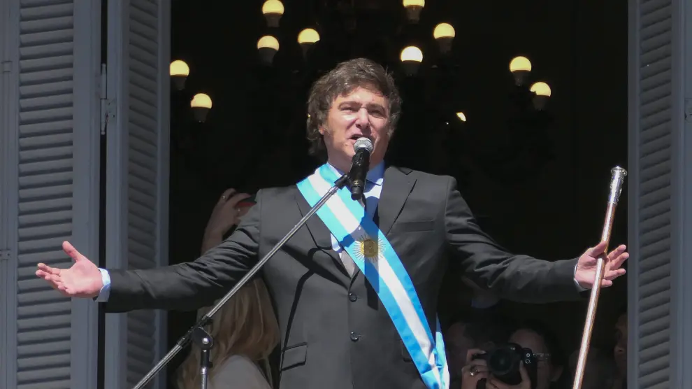 Javier Milei, ayer, durante la jura del cargo como presidente de Argentina.