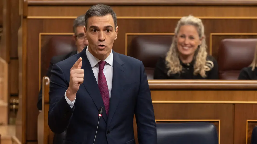 Pedro Sánchez durante su intervención en la sesión del control del Gobierno
