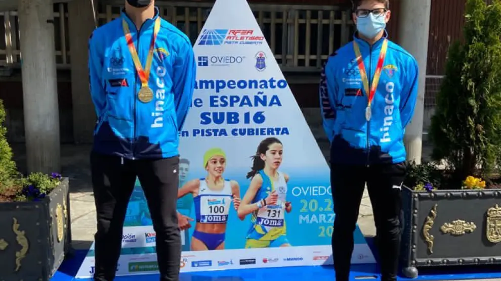 Pablo Castanera, con su oro en hexatlón, y Jairo Román, con la plata en longitud de Oviedo.