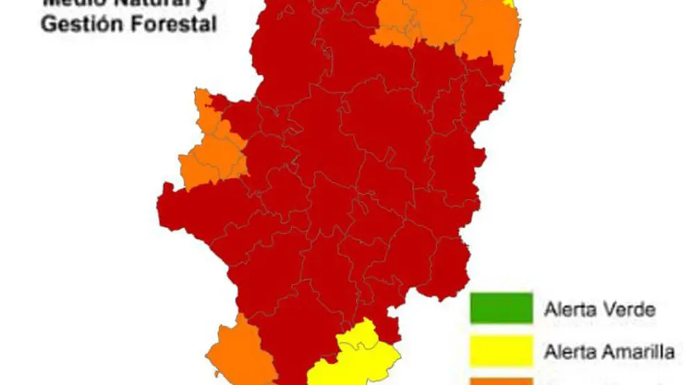 Gran parte de Aragón se encuentra en alerta roja por incendios forestales