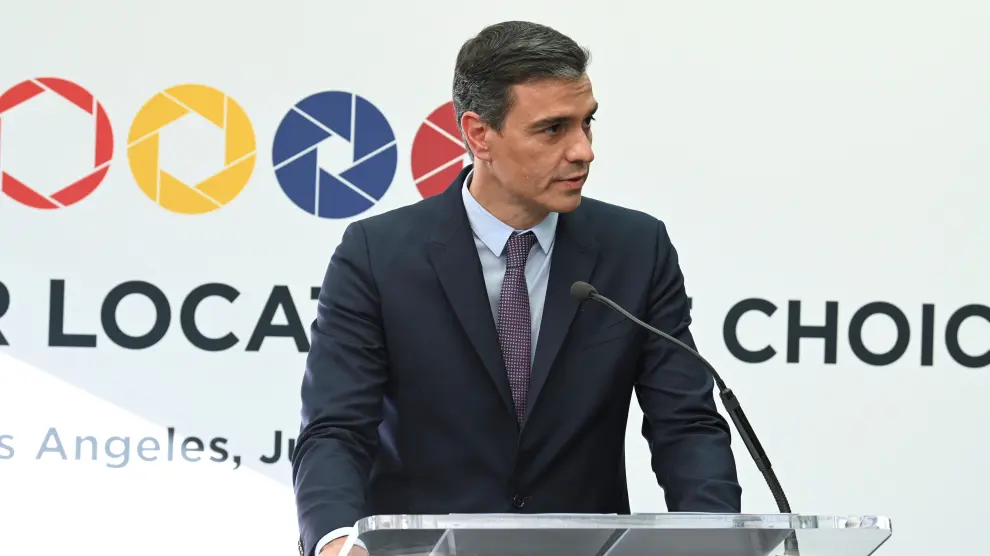 El presidente del Gobierno español, Pedro Sánchez, durante su visita a los estudios de NBC Universal.