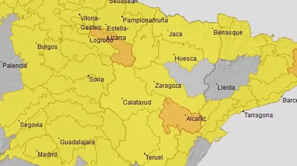 Aviso amarillo en numerosas zonas de las tres provincias aragonesas