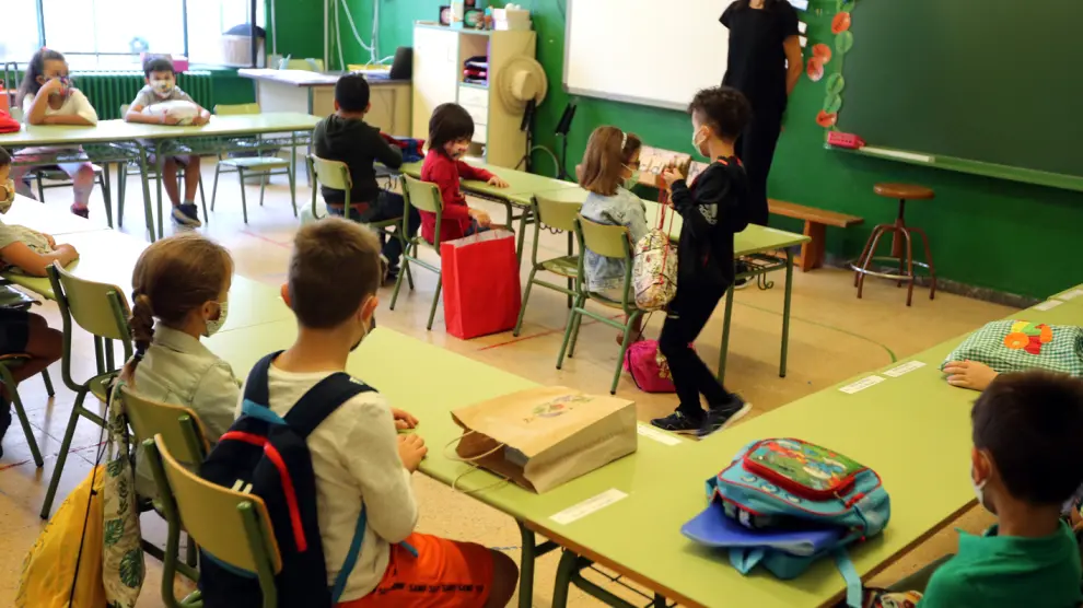 Primer día de clase el curso pasado en el colegio El Parque de Huesca capital