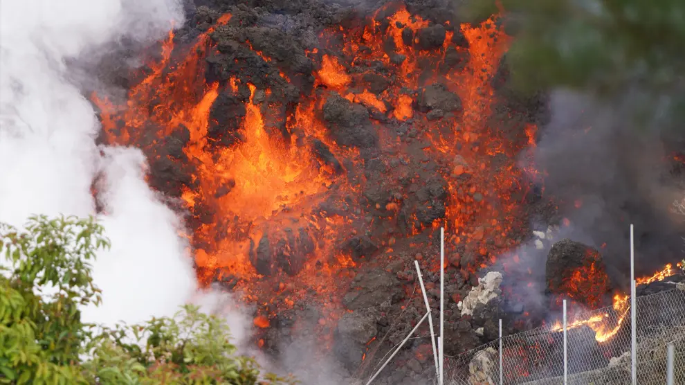 La lava sigue avanzando y asolando casas, plantas, animales y todo lo que encuentra a su paso.