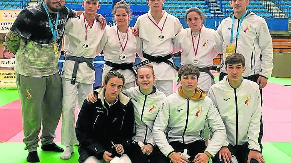 Judocas aragoneses en la competición celebrada el sábado en Pamplona.