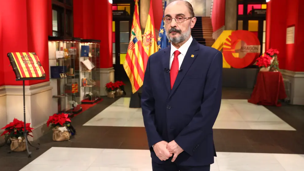El presidente aragonés durante su discurso de Año Nuevo.