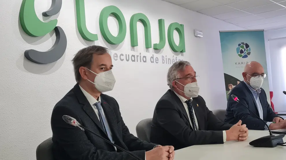 Alfonso Adán, Joaquín Olona y Alberto Gracia, en la jornada de Lonja de Binéfar.
