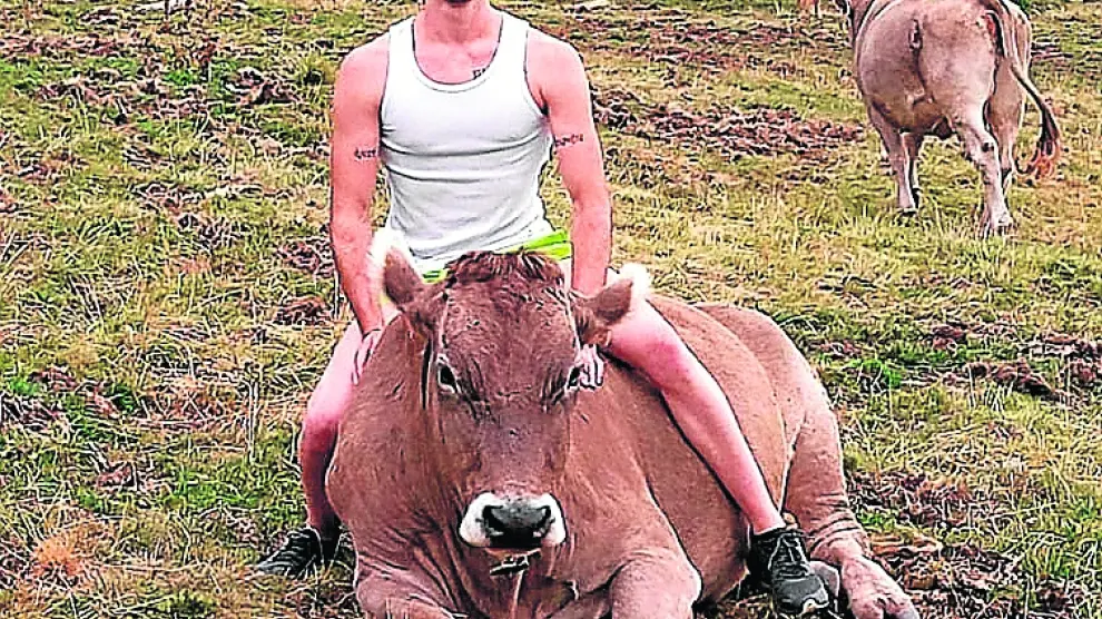 Adrián Borruel, con sus vacas este verano.