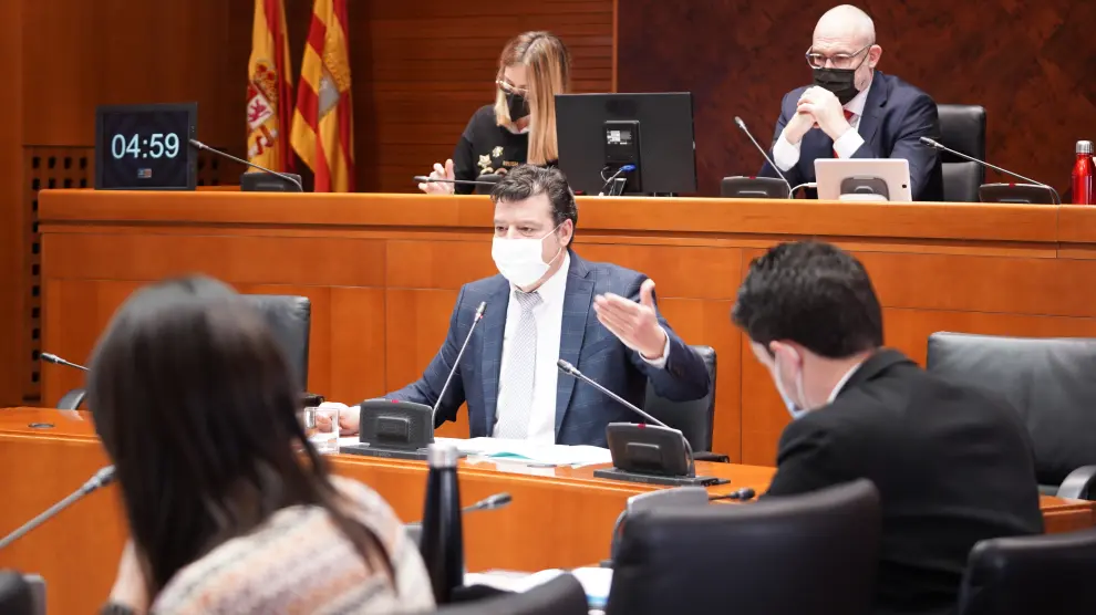 Javier Allué, comisionado para la lucha contra la despoblación en Aragón, en la Comisión Institucional.