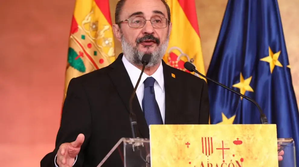 El presidente del gobierno aragonés, durante la entrega de medallas de las Cortes, este sábado