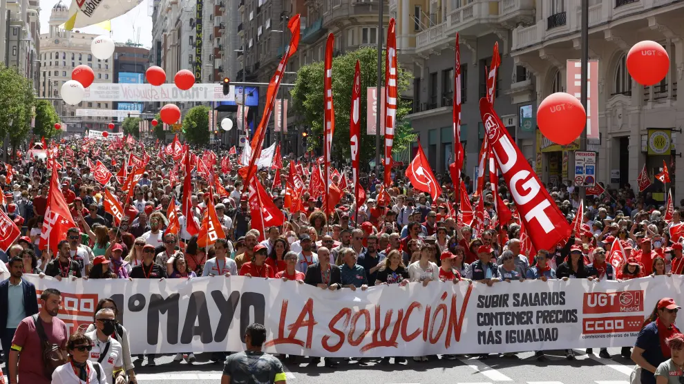 Cabecera de la manifestación del Primero de Mayo en Madrid.