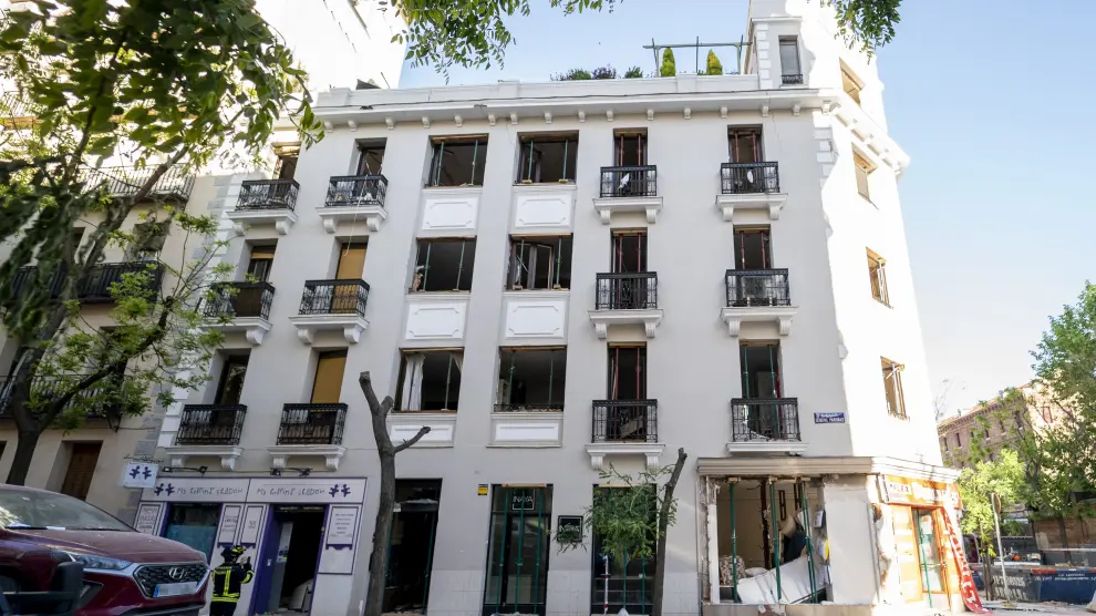 Imagen del edificio del barrio de Salamanca de Madrid en el que se produjo la explosión.