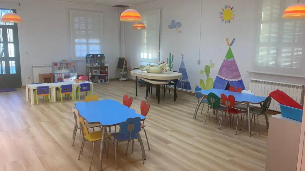 Espacio de la ludoteca, que servirá para impartir clases a escolares ucranianos en Alcalá de Gurrea.