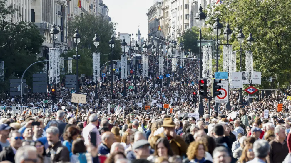 Imagen de la multitudinaria manifestación celebrada en Madrid este domingo.