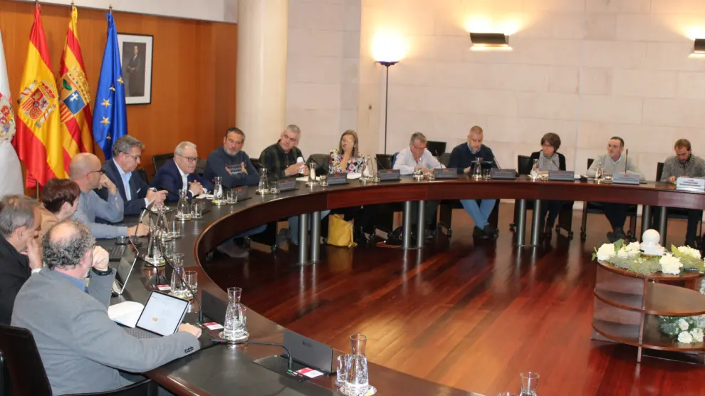 Un instante de la reunión mantenida en la Diputación de Huesca para apoyar la ganadería extensiva.
