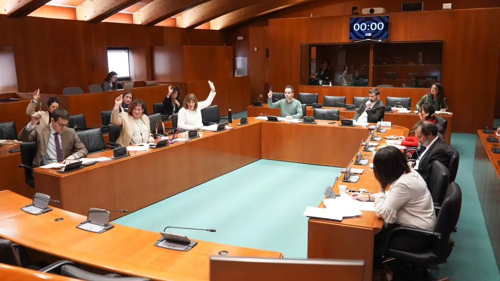 Parlamentarios de las Cortes de Aragón este lunes durante la votación en la Comisión de Hacienda.