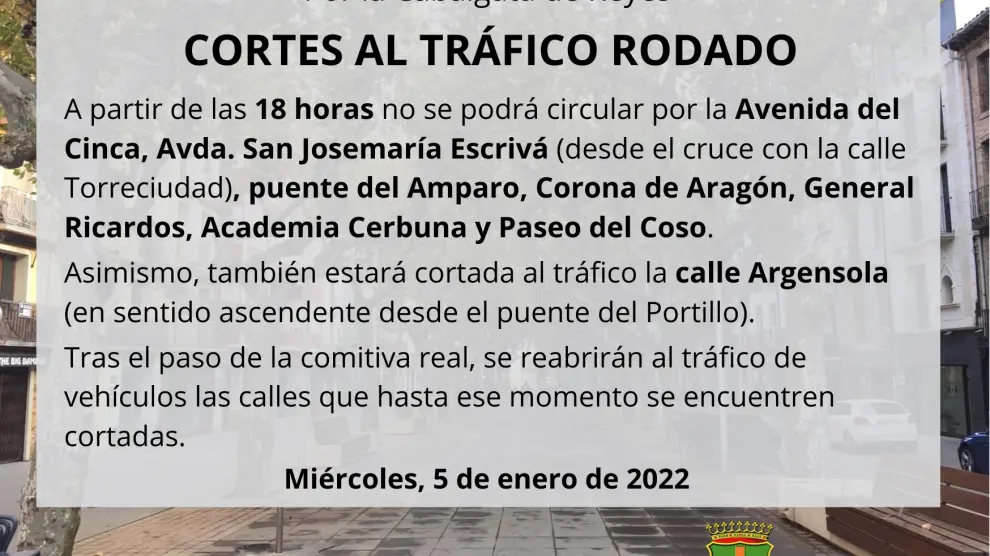 Así afectará al tráfico la Cabalgata de Reyes de Barbastro.