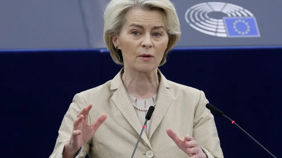 Ursula Von der Leyen ayer durante su discurso ante el Parlamento Europeo. FRANCE EU PARLIAMENT