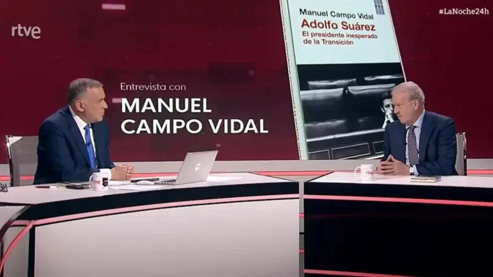 Manuel Campo Vidal durante la entrevista en el Canal 24 horas de RTVE.