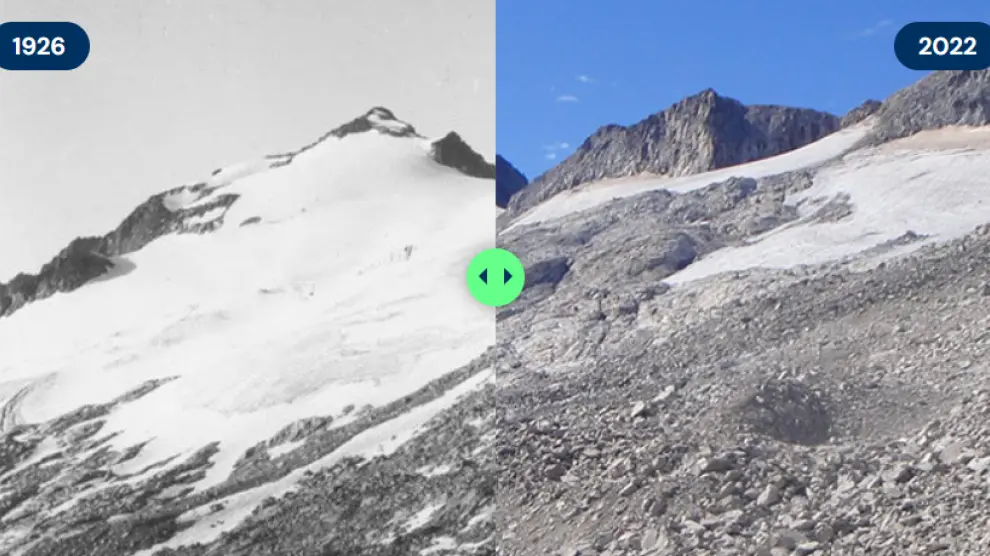 Comparativa de casi 100 años de diferencia del glaciar del Aneto desde el Portillón Superior.