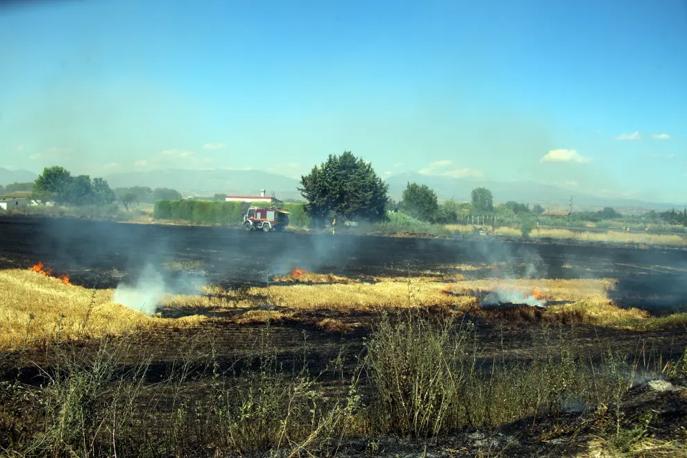 Las llamas afectan a una zona próxima a la carretera de Sangarrén.
