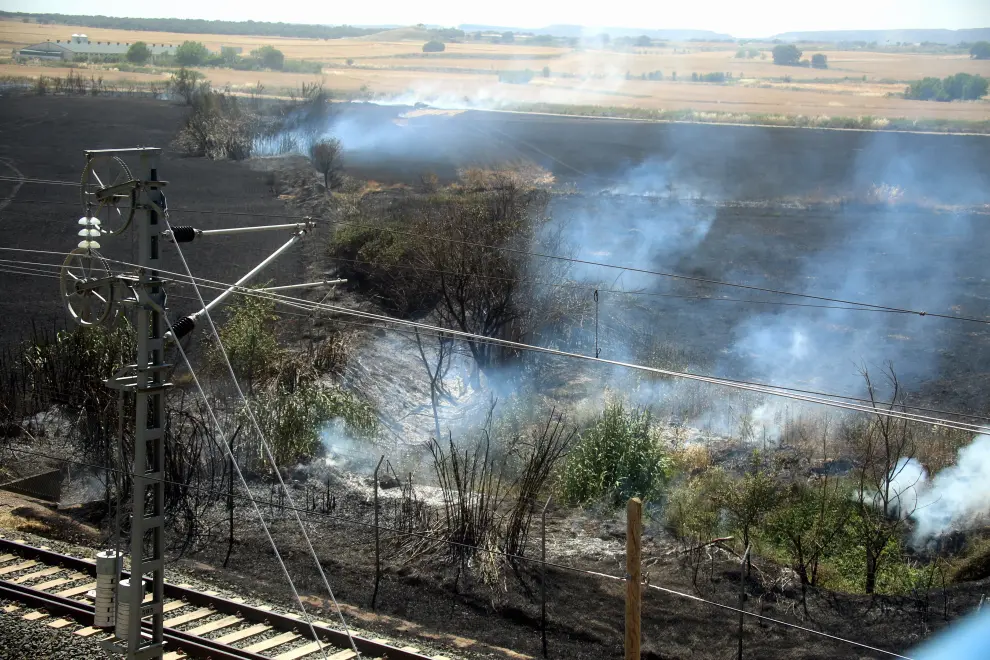 Las llamas afectan a una zona próxima a la carretera de Sangarrén.