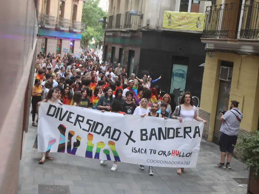 La capital oscense se ha llenado de colorido durante esta iniciativa organizada por la Coordinadora 28J de Huesca.