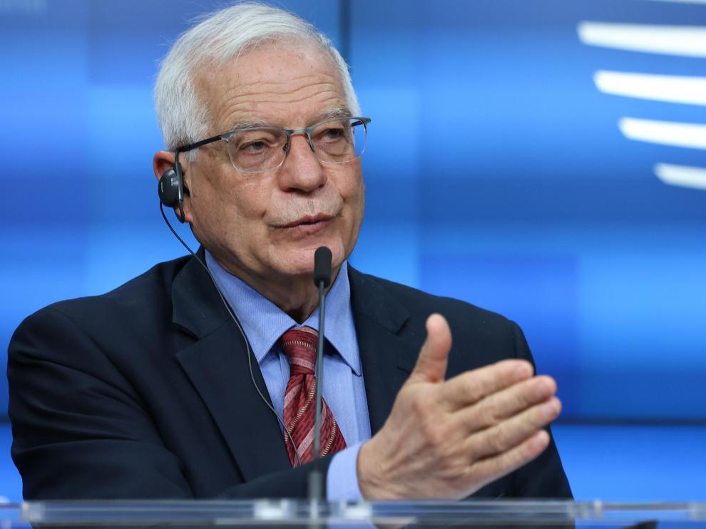 El jefe de la Diplomacia Europea, Josep Borrell, en una rueda de prensa en Bruselas tras una reunión de ministros de Exteriores.